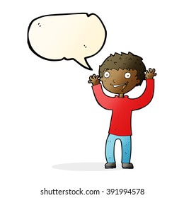 desenho animado menino com balão de fala