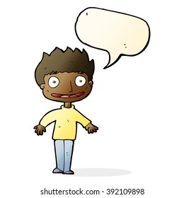 cartoon excited boy with speech bubble