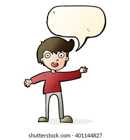 cartoon excited boy with speech bubble
