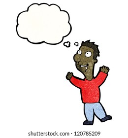 cartoon excited boy with thought bubble