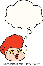 cartoon excited boy with thought bubble