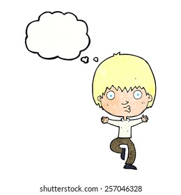 cartoon excited boy with thought bubble