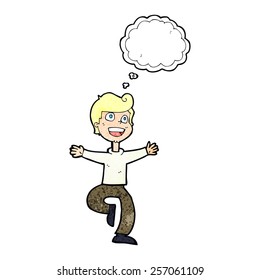 cartoon excited boy with thought bubble
