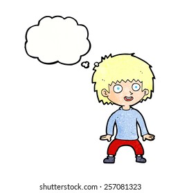Cartoon aufgeregt Junge mit Denkblase