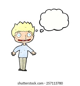 cartoon excited boy with thought bubble