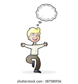 cartoon excited boy with thought bubble