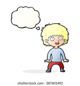 cartoon excited boy with thought bubble