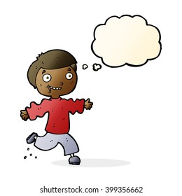 cartoon excited boy with thought bubble