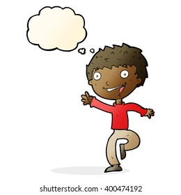 cartoon excited boy with thought bubble