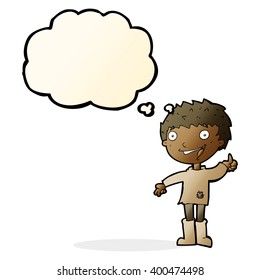 cartoon excited boy with thought bubble