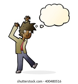 cartoon excited boy with thought bubble
