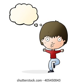 cartoon excited boy with thought bubble