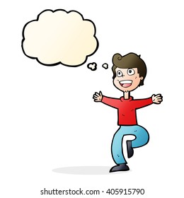 cartoon excited boy with thought bubble