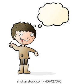 animador excitado chico con burbuja de pensamiento