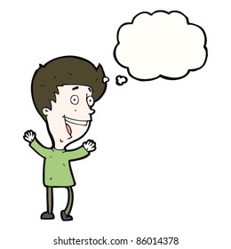 cartoon excited boy with thought bubble