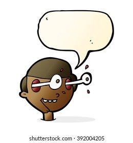 cartoon excited boy's face with speech bubble