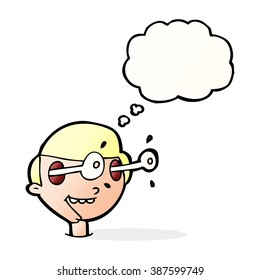 cartoon excited boy's face with thought bubble
