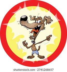 Cartoon excited expression dog pointing at something. All on separated layers.