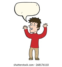 cartoon excited man with speech bubble