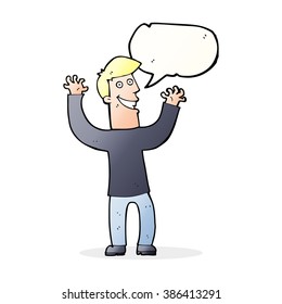 cartoon excited man with speech bubble