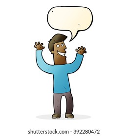cartoon excited man with speech bubble