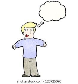 cartoon excited man with thought bubble