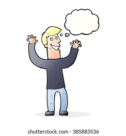 cartoon excited man with thought bubble