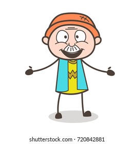 Cartoon Excited Old Man Face Expression Vector Illustration