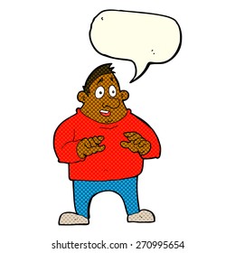 cartoon excited overweight man with speech bubble