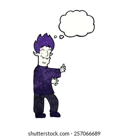 cartoon excited vampire with thought bubble