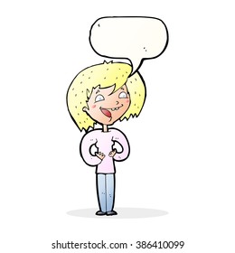 cartoon excited woman with speech bubble