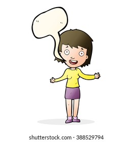cartoon excited woman with speech bubble