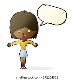 cartoon excited woman with speech bubble