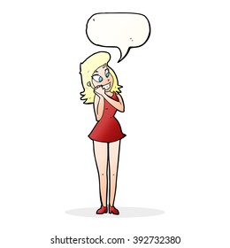 cartoon excited woman with speech bubble