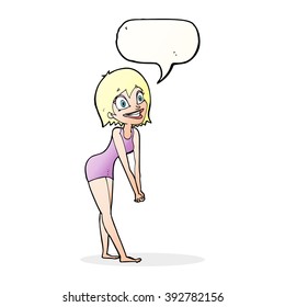 cartoon excited woman with speech bubble