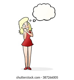 cartoon excited woman with thought bubble