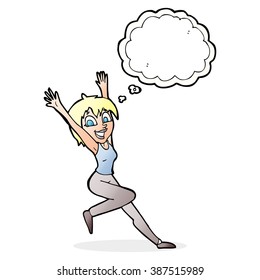 cartoon excited woman with thought bubble