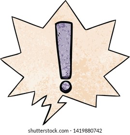 cartoon exclamation mark with speech bubble in retro texture style