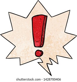 cartoon exclamation mark with speech bubble in retro texture style