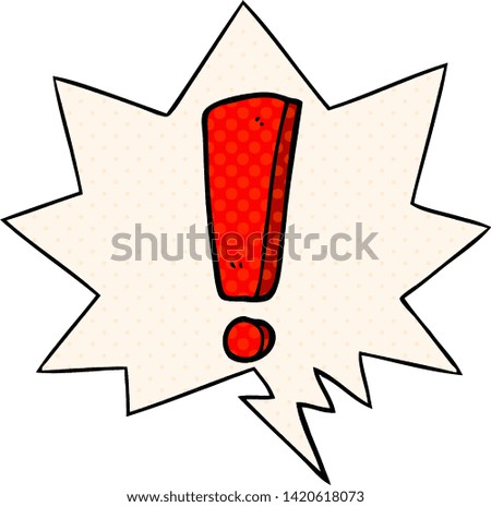 cartoon exclamation mark with speech bubble in comic book style