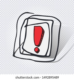 Cartoon exclamation mark with square frame on a transparent background. Exclamation mark in grunge retro style. Vector illustration.