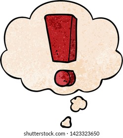 cartoon exclamation mark with thought bubble in grunge texture style
