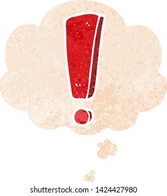 signo de exclamación de dibujos animados con burbuja de pensamiento de estilo retro angustiado