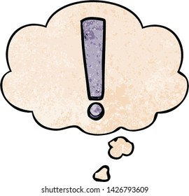 cartoon exclamation mark with thought bubble in grunge texture style