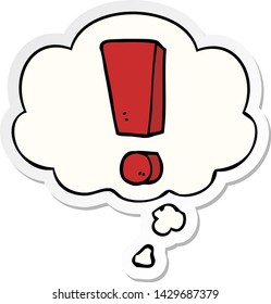 signo de exclamación de dibujos animados con burbuja de pensamiento como pegatina impresa