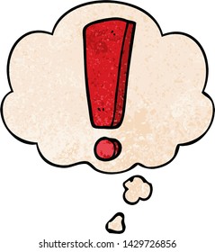signo de exclamación de dibujos animados con burbuja de pensamiento en forma de textura gruesa