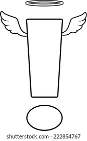A cartoon exclamation point with angel wings and halo.