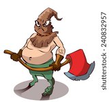 Cartoon Executioner with a large Axe, Vector Illustration isolated on White Background. 