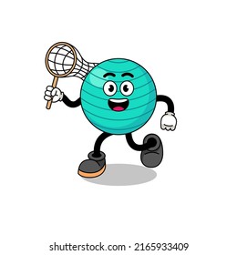 Caricatura de la bola de ejercicio atrapando una mariposa , diseño de carácter
