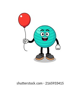 Cartoon of exercise ball holding a balloon , character design